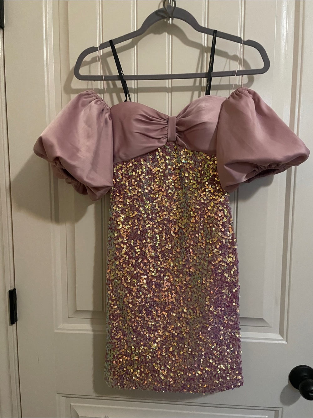 Lavender Sequin Puff-Sleeve Mini Dress